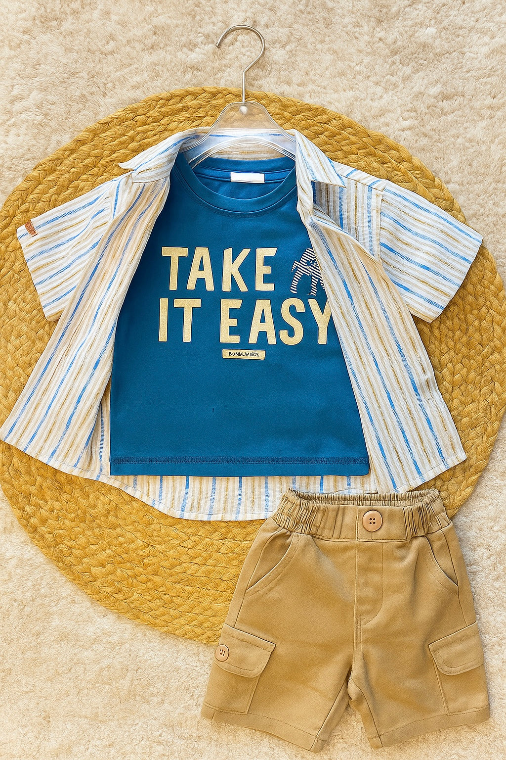 Striped Shirt & Khaki Shorts Boys Set