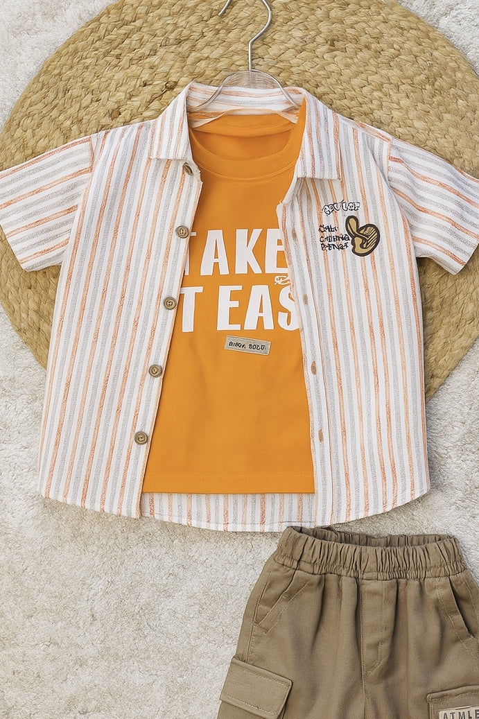 Striped Shirt & Khaki Shorts Boys Set