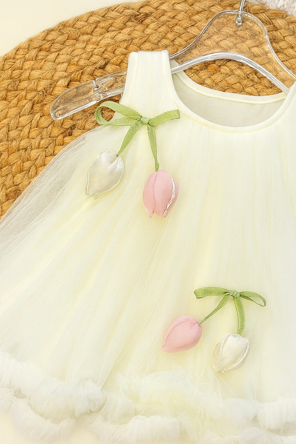 Ivory tulle frock with 3D tulip flowers