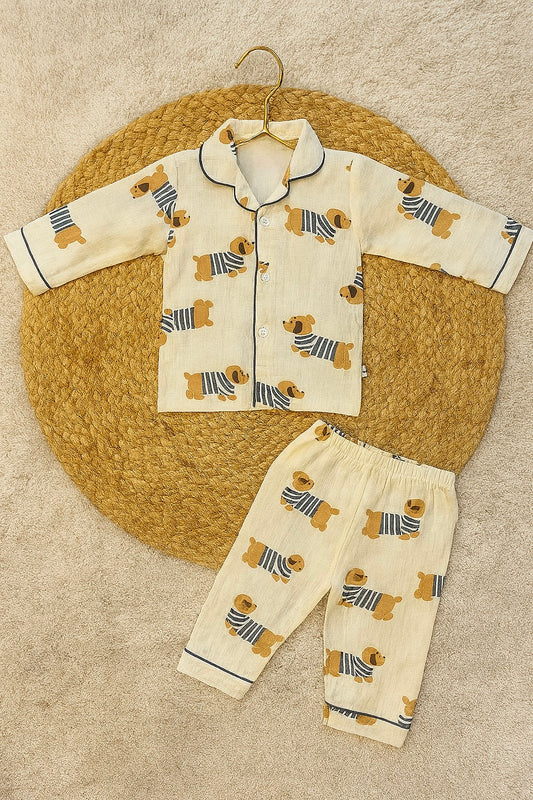 Dog Print Cotton Night Suit for Kids