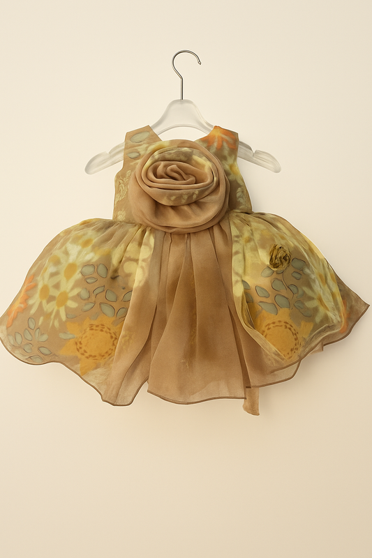 Elegant floral organza frock with oversized rosette