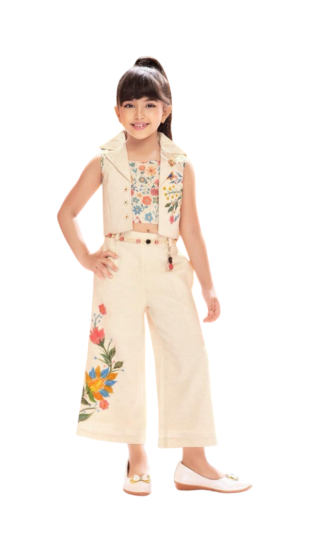 Floral embroidered cotton set for girls