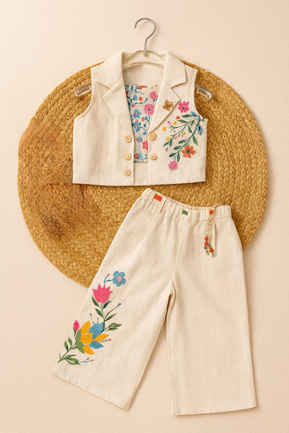 Floral embroidered cotton set for girls