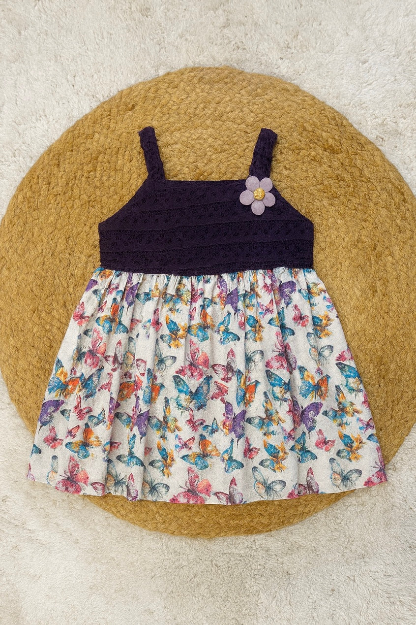 Charming Butterfly Print Frock with Crochet Bodice