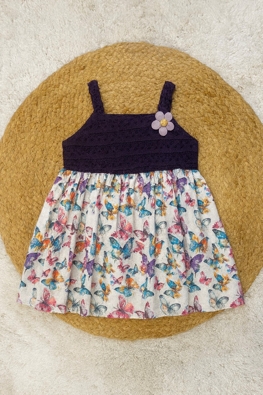 Charming Butterfly Print Frock with Crochet Bodice