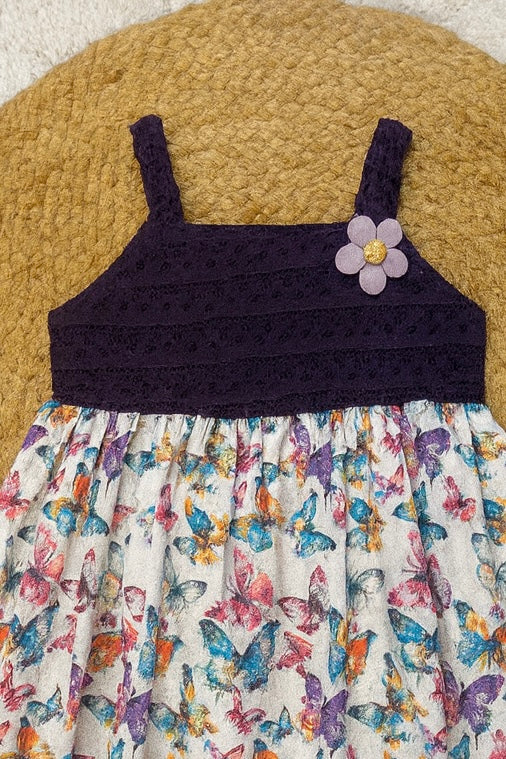 Charming Butterfly Print Frock with Crochet Bodice
