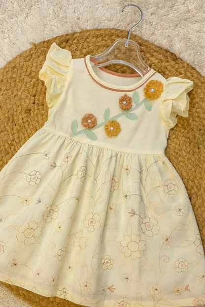 Soft Beige frock with floral embroidery detailing