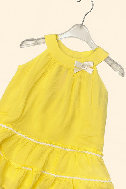 Lemon Yellow Frill Party Frock with Bow Detail