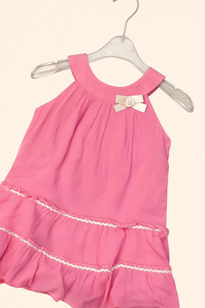 Blush Pink Frill Party Frock with Bow Detail