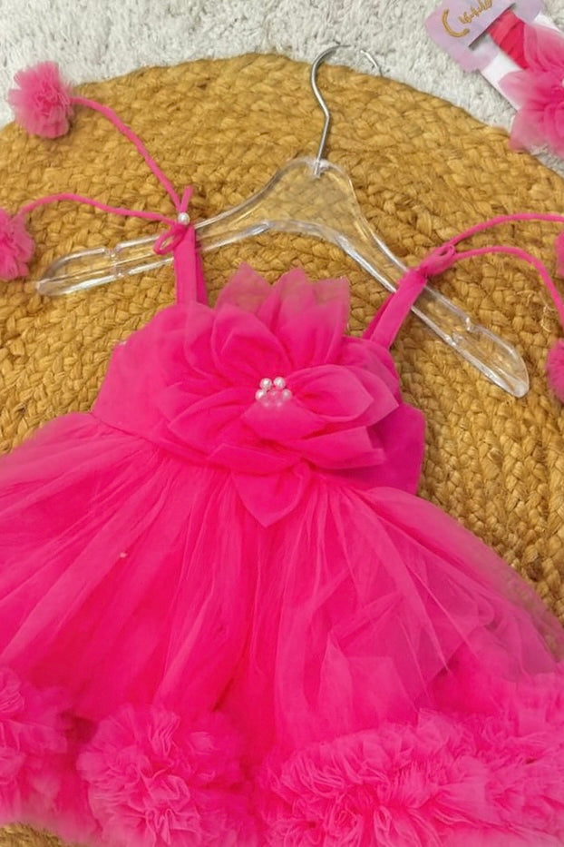 Rani Puffy Tulle Baby Frock with Floral Accents & Headband
