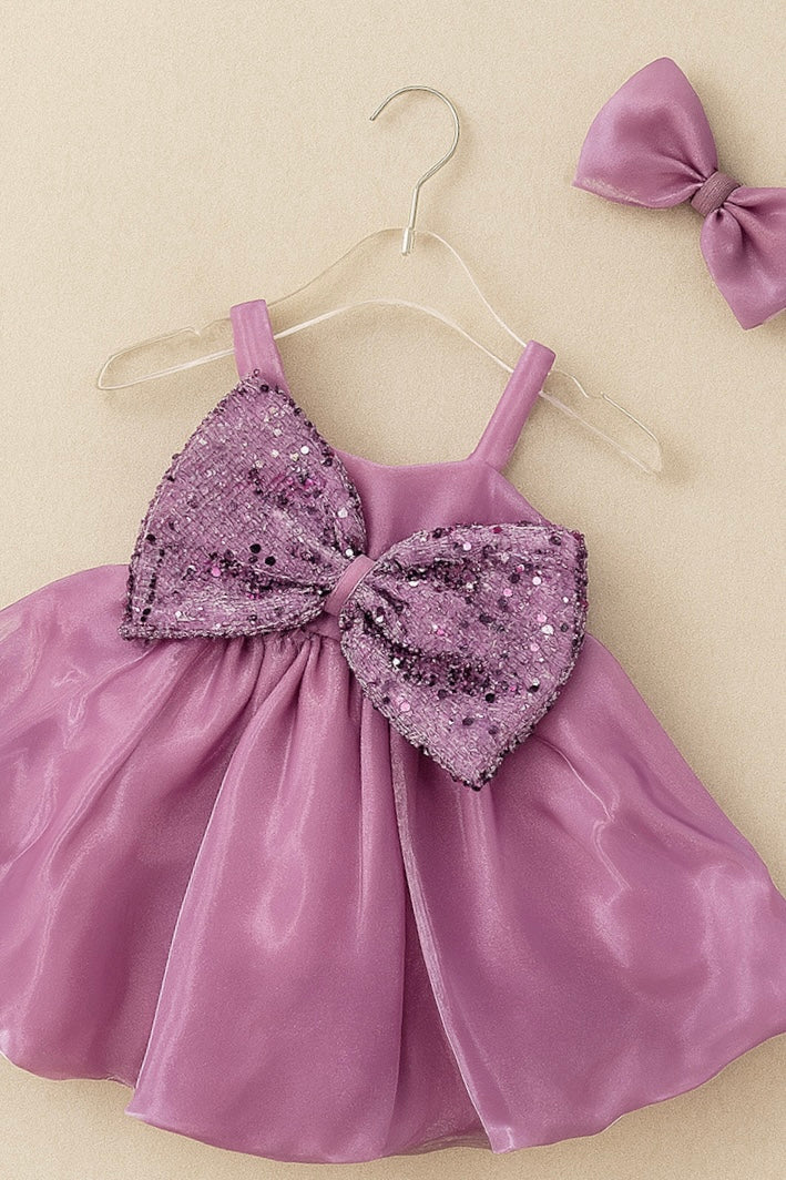 Shimmering Party Frock with Sequin Bow