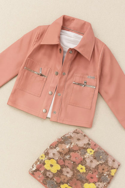 Stylish Jacket & Sequin Floral Skirt Set