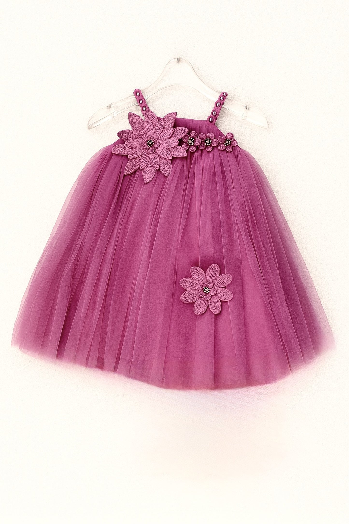 Adorable Purple Tulle Frock with Floral Embellishment For girls