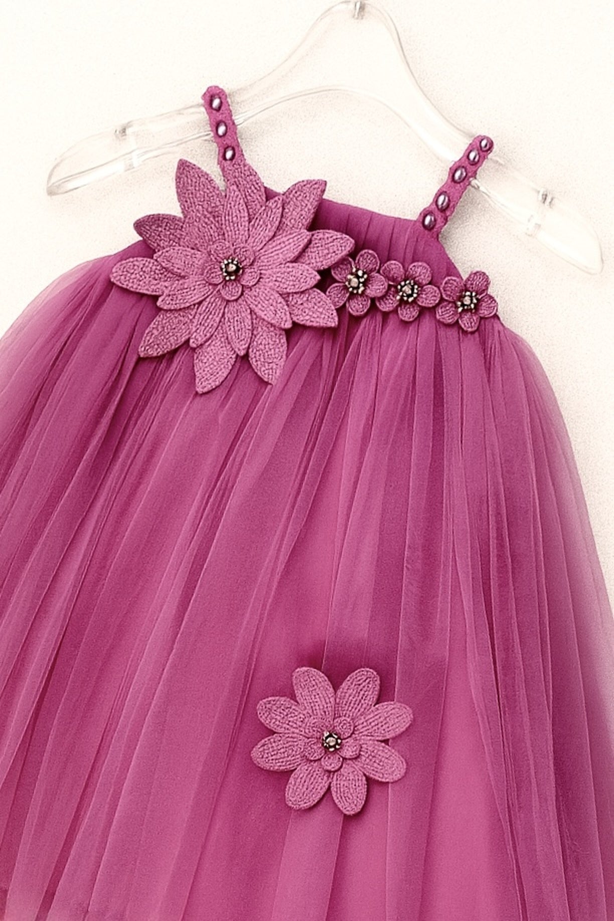 Adorable Purple Tulle Frock with Floral Embellishment For girls