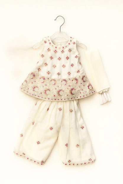 Kurti Top with Sharara Bottom and Dupatta with tassels