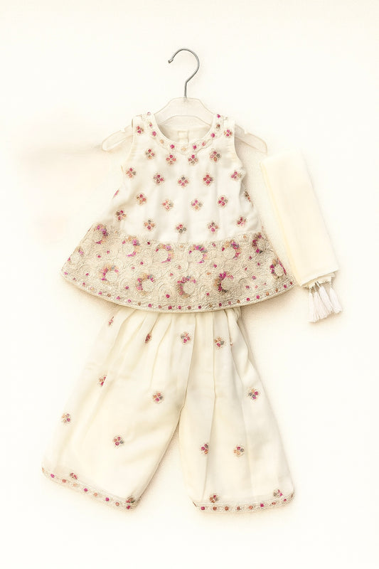 Kurti Top with Sharara Bottom and Dupatta with tassels