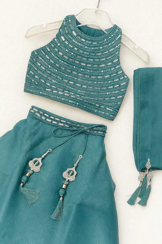 Teel Green shimmer top Sharara skirt With dupatta