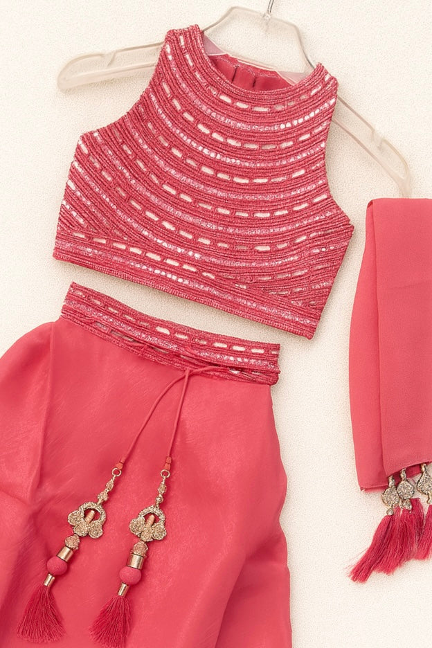 Coral pink shimmer top Sharara skirt with dupatta