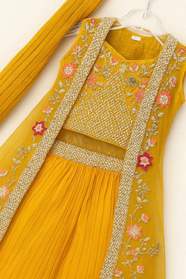 Girls’ Ethnic Three-Piece Sharara Set with Shrug and Dupatta