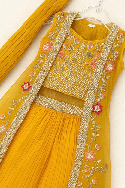 Girls’ Ethnic Three-Piece Sharara Set with Shrug and Dupatta