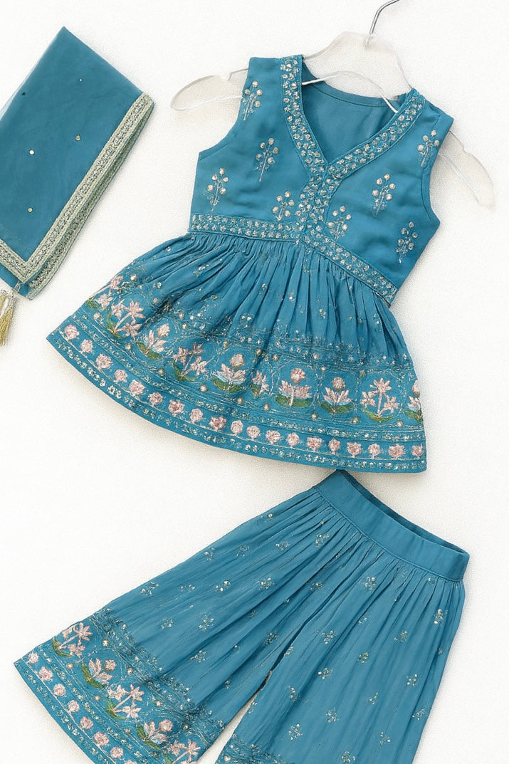 Elegant Floral Embroidered Sharara Set