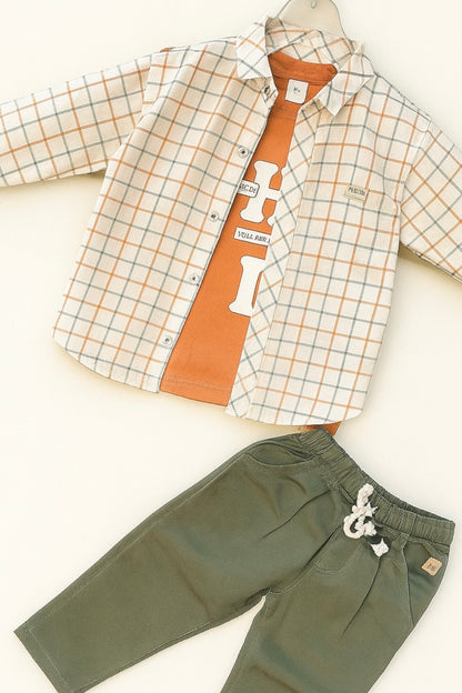 boys’ 3-Piece Casual Set with Shirt Graphic Tee & Jogger Pants
