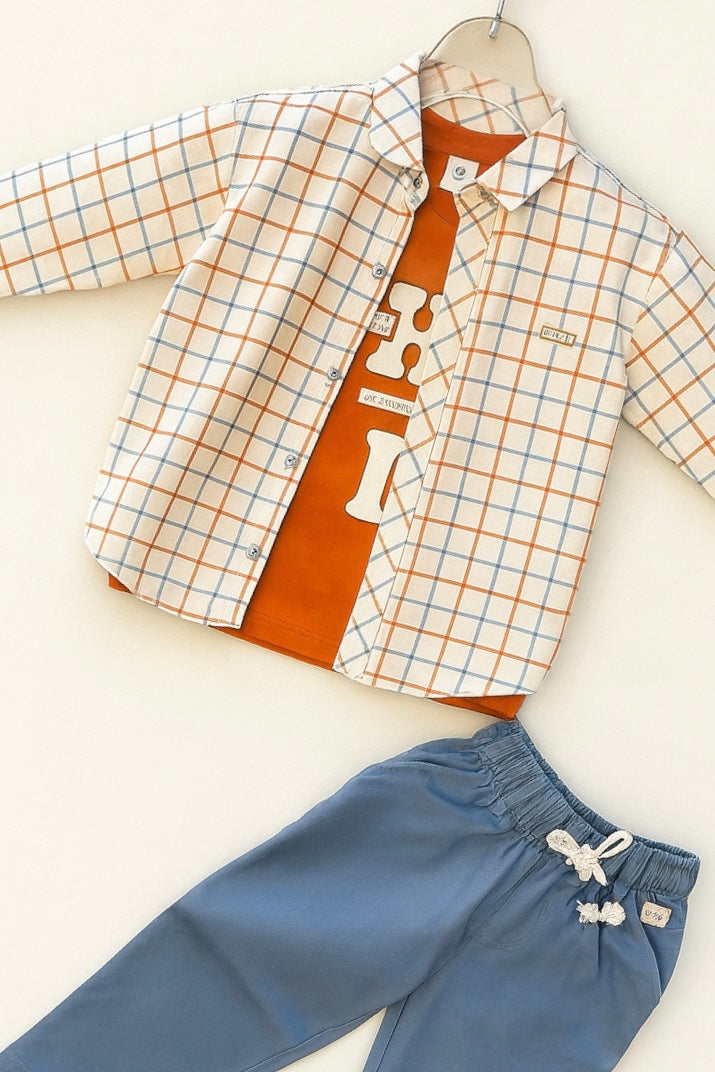 boys’ 3-Piece Casual Set with Shirt Graphic Tee & Jogger Pants