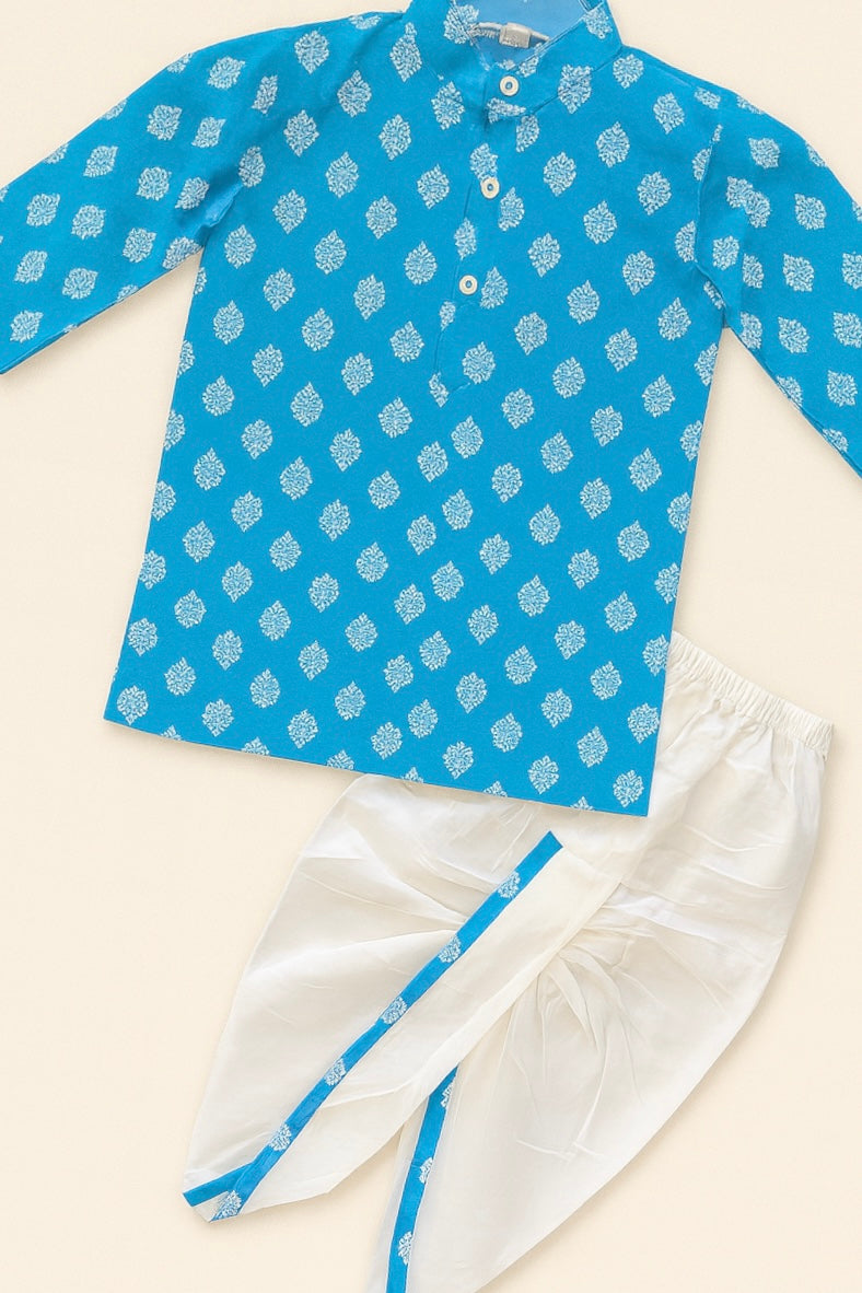 Printed Kurta with White Dhoti Set for Boys