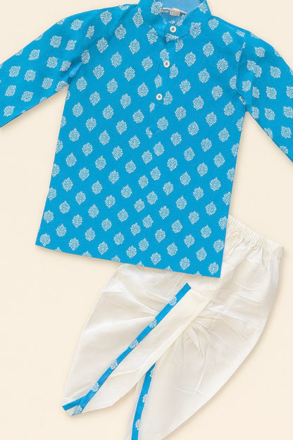 Printed Kurta with White Dhoti Set for Boys