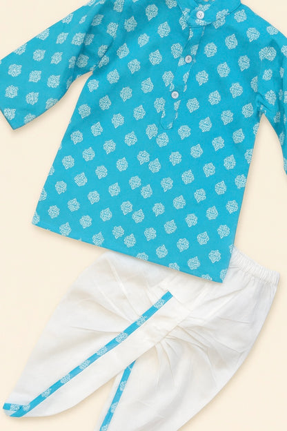 Printed Kurta with White Dhoti Set for Boys