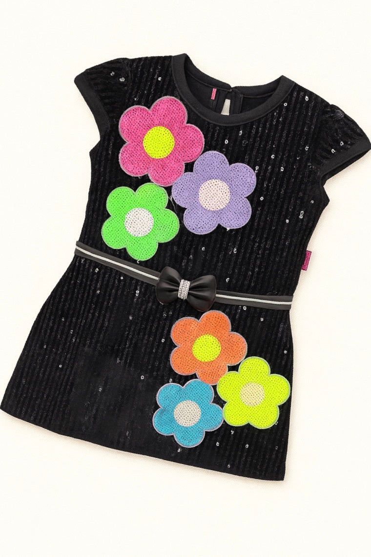 Girls' Floral Sequin Party Dress