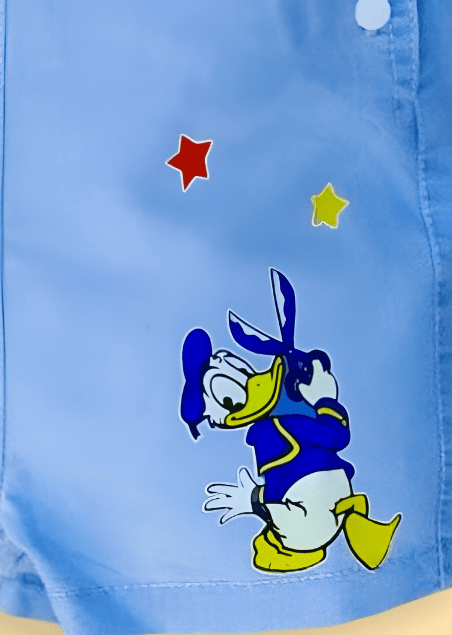 Cute Micky Mouse and Donald Duck Cartoon Print Soft  Cotton Denim Dungaree with White T-shirt - Denim Blue