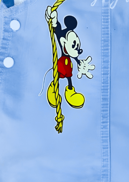 Cute Micky Mouse and Donald Duck Cartoon Print Soft  Cotton Denim Dungaree with White T-shirt - Denim Blue