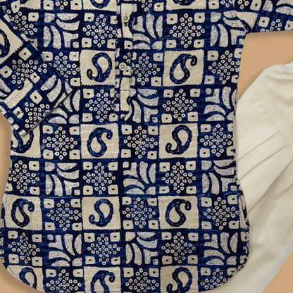Cotton Printed Navy Blue Colour Kurta with Pyjama