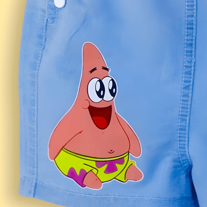 Cute Spongebob and Patrick Cartoon Print Soft Cotton Denim Dungaree with White T-shirt - Denim Blue