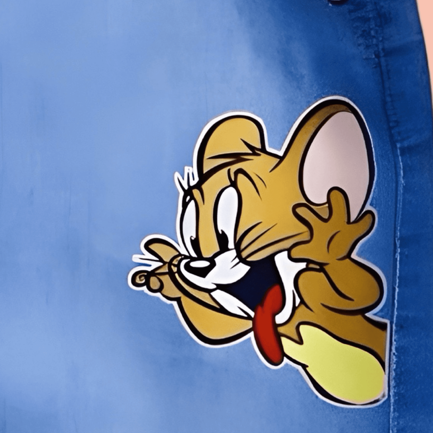 Cute Tom and Jerry Cartoon Print Soft Cotton Denim Dungaree with White T-shirt - Denim Blue