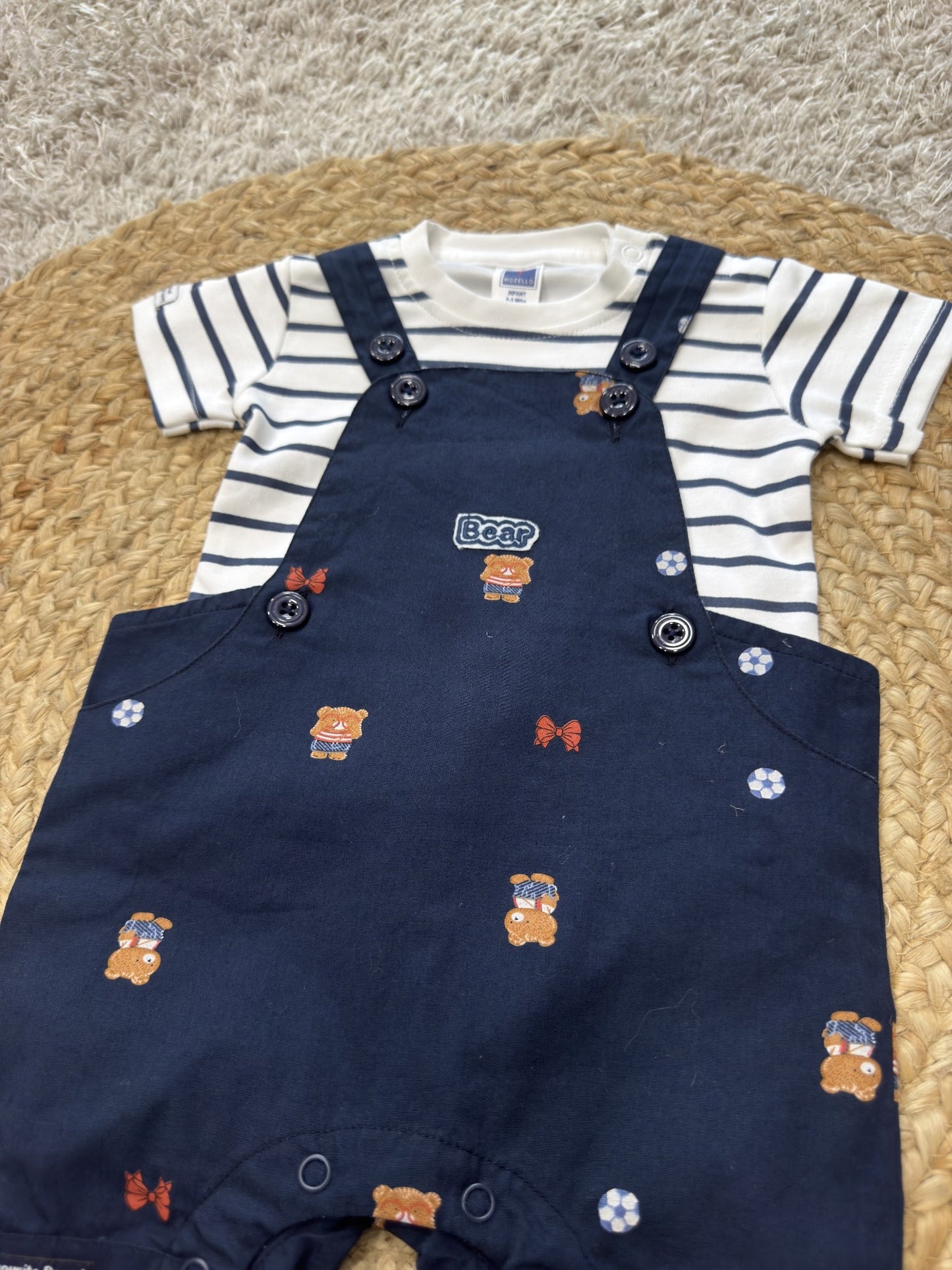 Boys Striped T-Shirt & Bear Print Dungaree Set