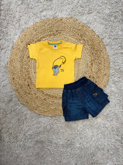 Boy's Graphic Tee & Denim Cargo Shorts Set