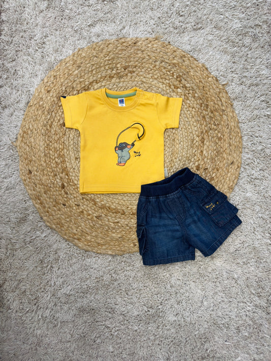 Boy's Graphic Tee & Denim Cargo Shorts Set