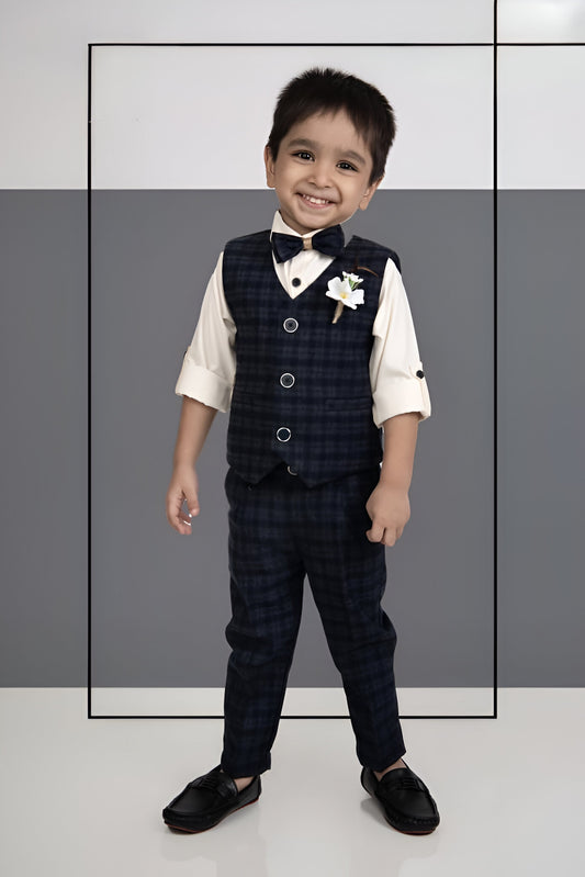 Boys' Checkered Navy Blue Formal Suit