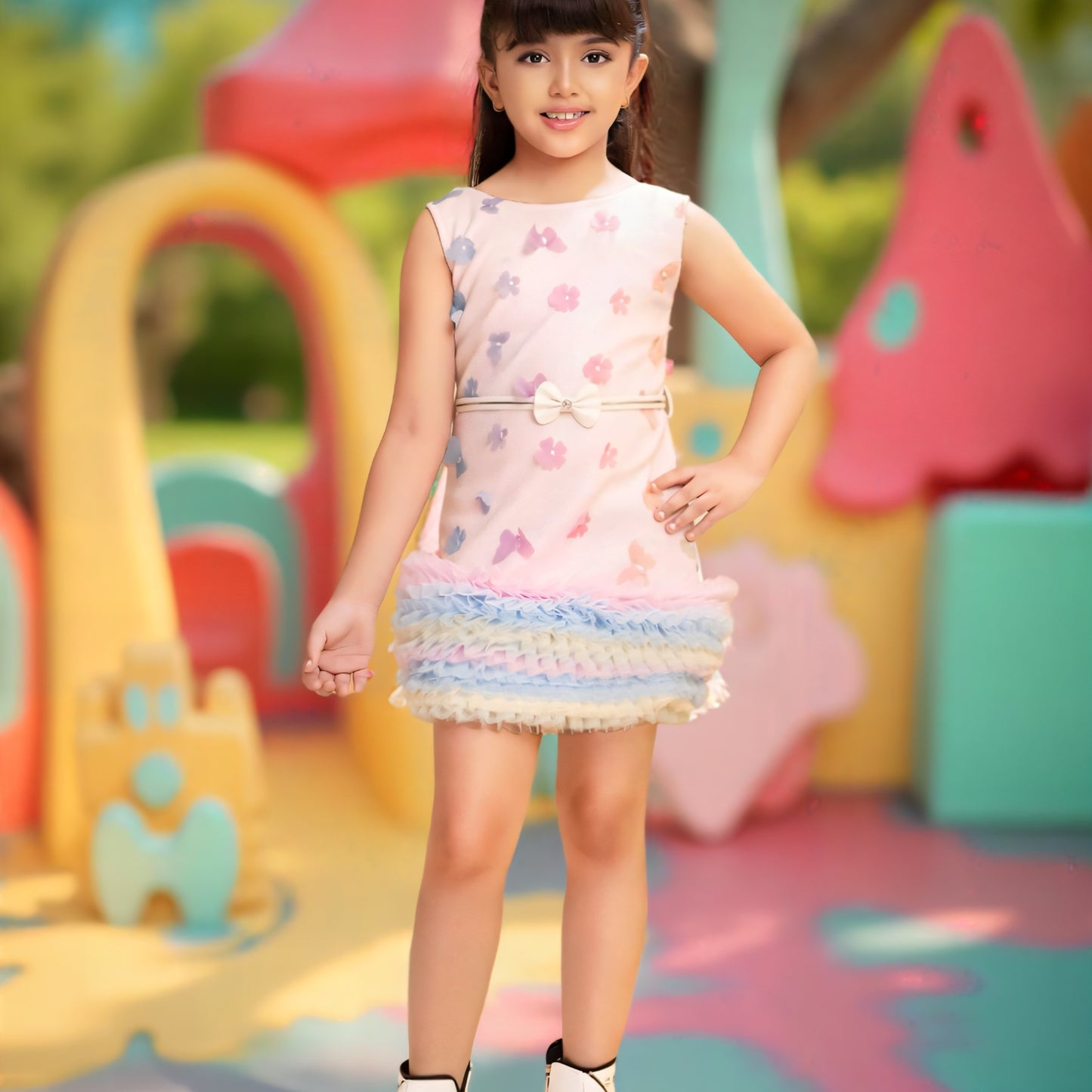Floral Dress with Pastel Ruffle Hem