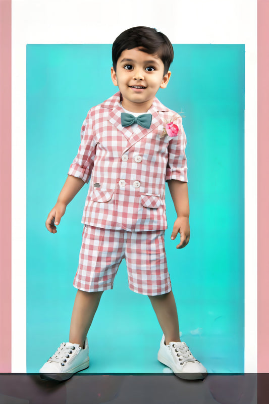 LITTLE COLLER Checkered Blazer & Shorts Set