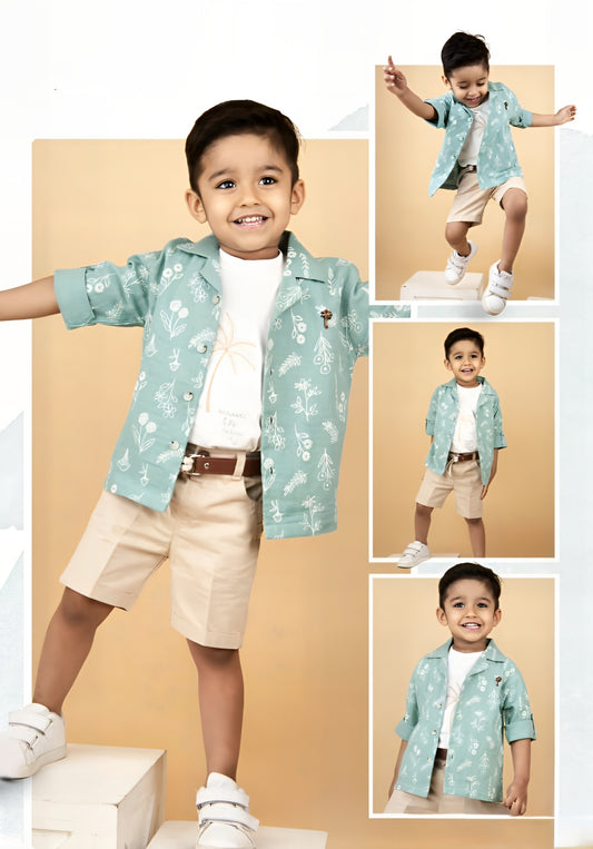 Floral Printed Shirt with T-shirt & Shorts