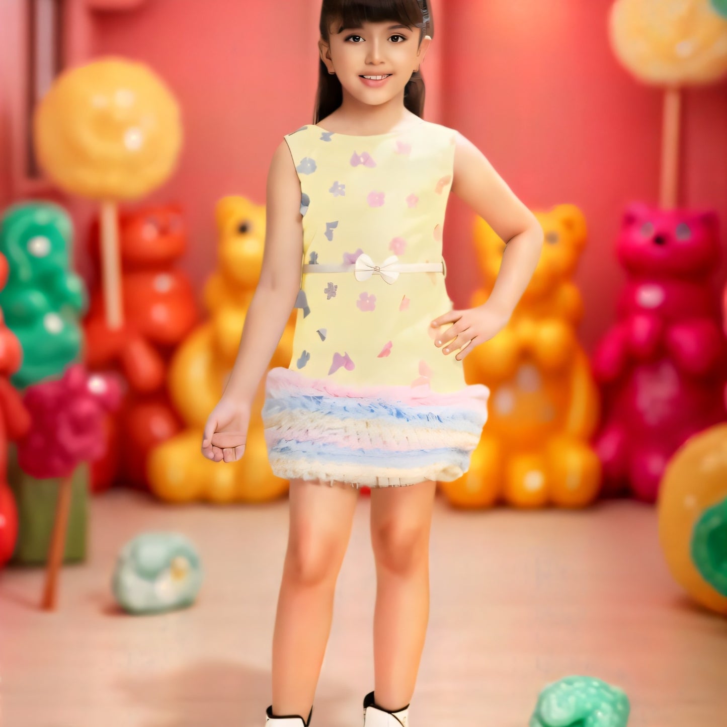 Floral Dress with Pastel Ruffle Hem