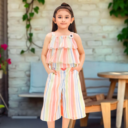 Pastel Striped  with Ruffle Top Set