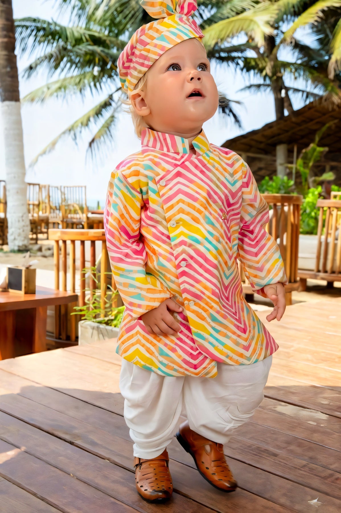 Colorful Kids Kurta Set with pagdi