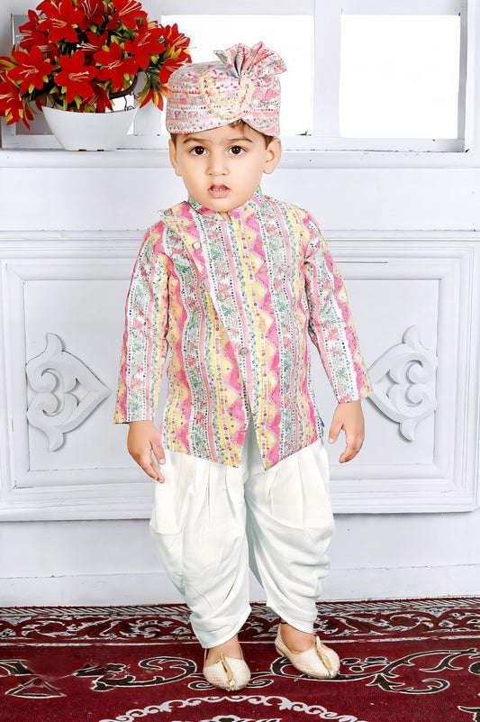 Pastel Printed Kurta Set with Pagdi