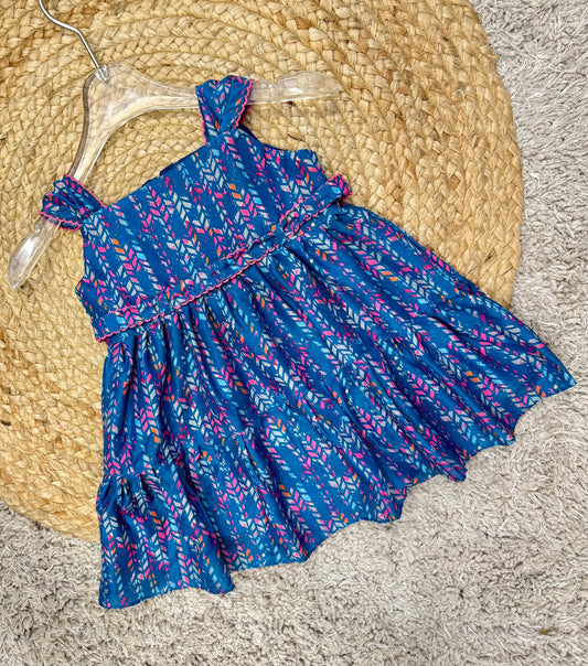 Sleeveless Printed Dress with Ruffle Tiers