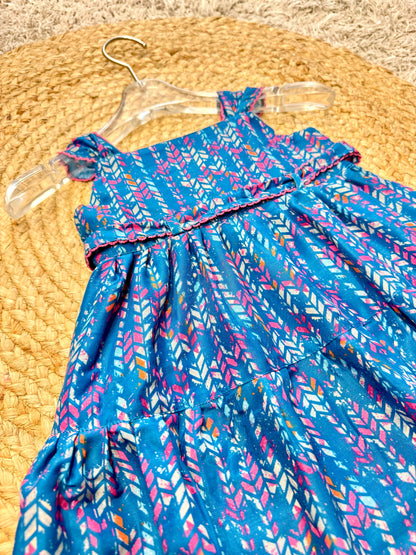 Sleeveless Printed Dress with Ruffle Tiers