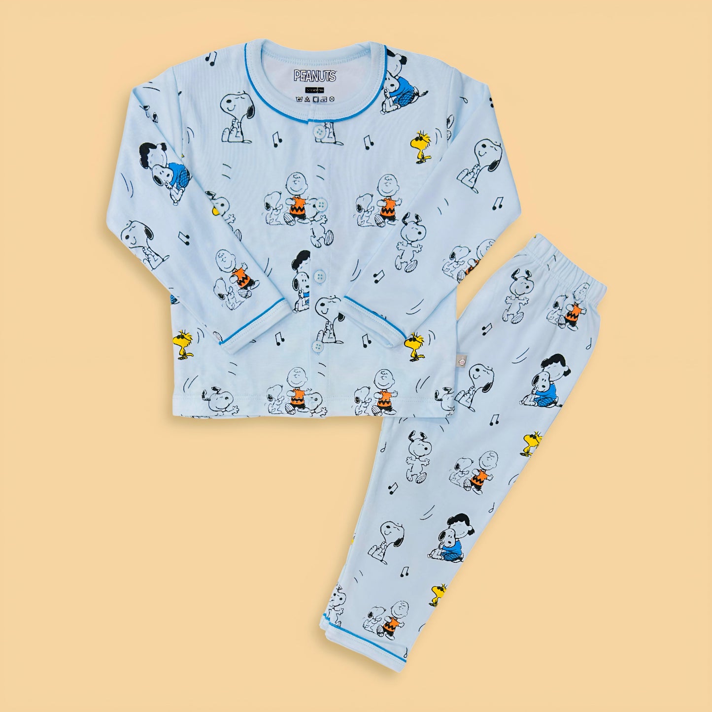 Full Sleeves Snoopy Beagle Print Night Suit Set - Skyblue